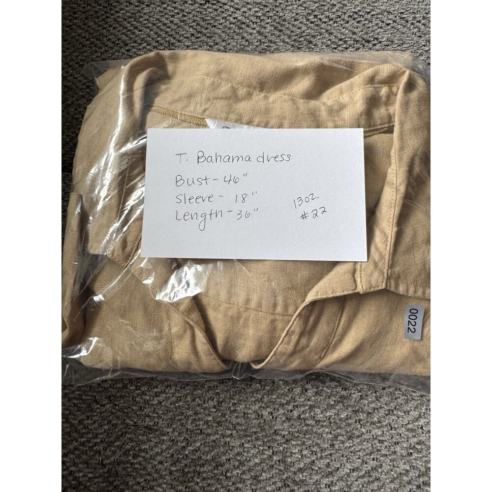 Tommy Bahama Two Palms Linen Shift Dress Natural Tan Large Beach Nautical Indie - Picture 9 of 9
